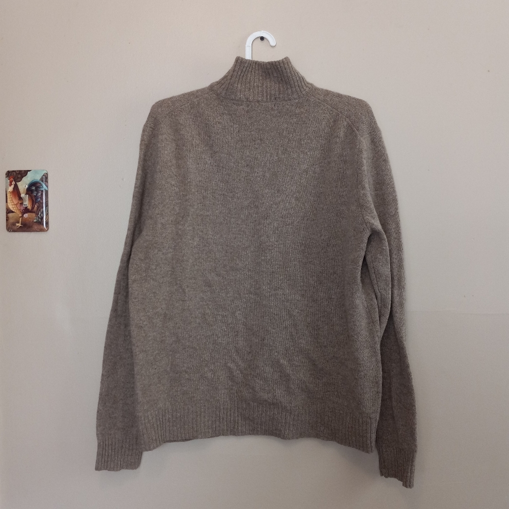 J.Crew Lambswool Tan High Neck Quarter Zip Mens Sweater Size L - Picture 2 of 3